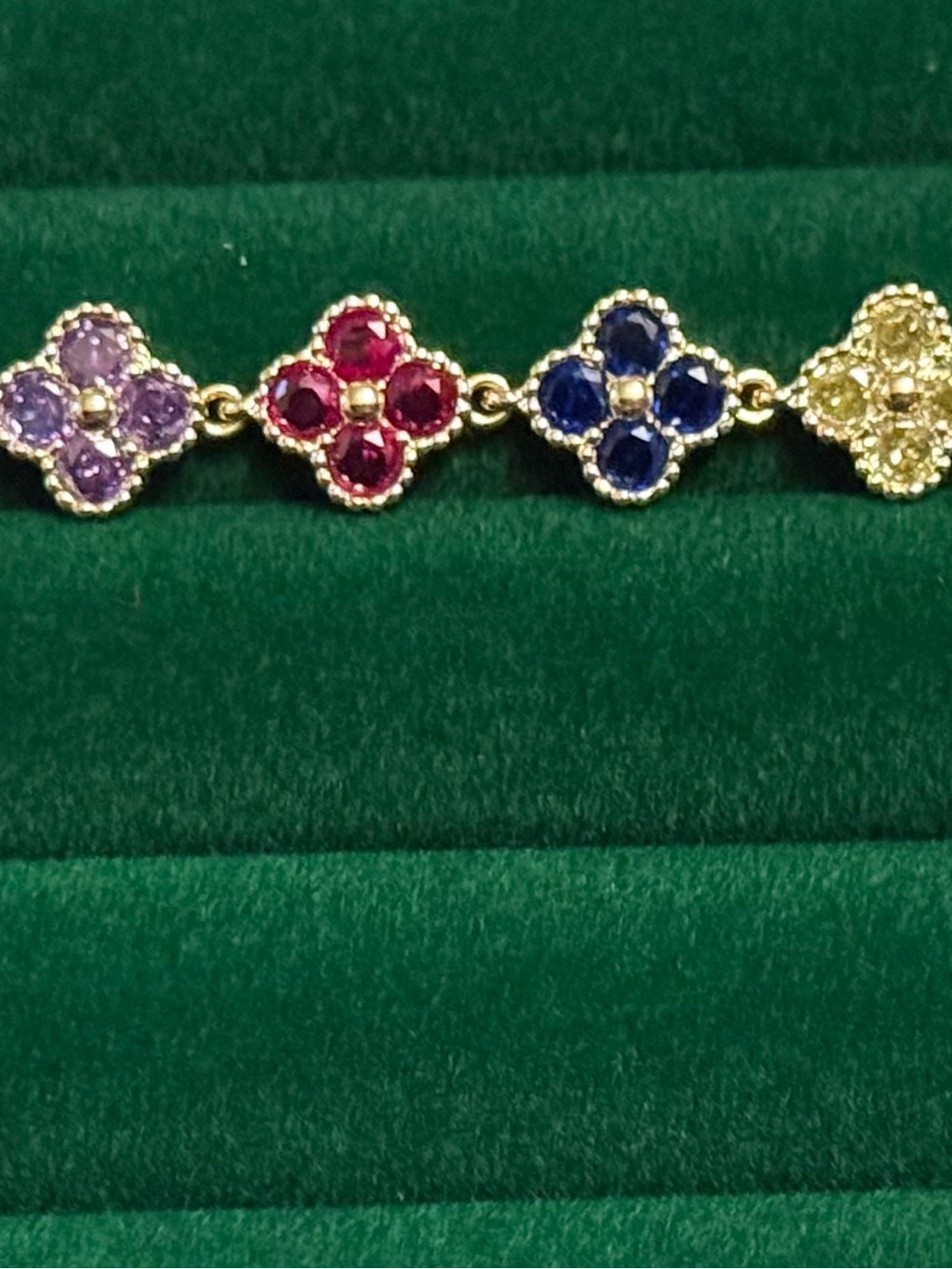 Multicolor Flower Cluster Bracelet - Gold Plated Floral Link
